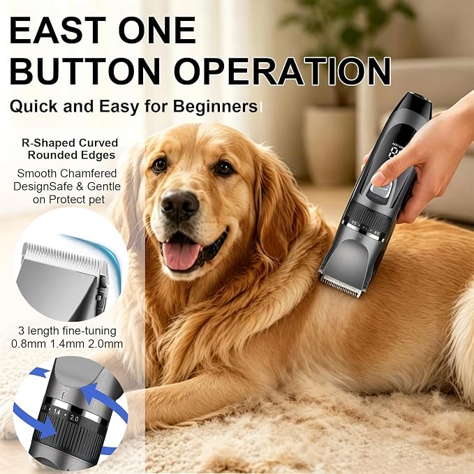 4-in-1 Dog Grooming Kit, Dog Clippers for Grooming Heavy Thick Coats | Low Noise Cordless Dog Hair Trimmer & Shaver with Paw Trimmer, Full Body & Paw Grooming Set for Small Large Dogs Cats