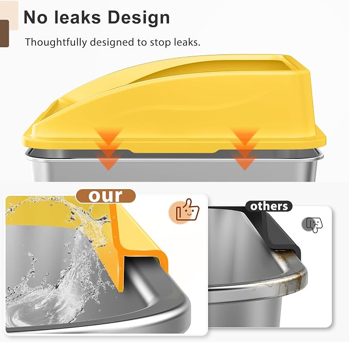 AIPERRO Stainless Steel Litter Box | XL Enclosed Cat Litter Boxes with Lid for Big Cats | High Sided, Anti-Urine Leakage | Non-Stick Bottom & Includes Litter Mat & Metal Scoop (Mustard Yellow)