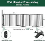 Snagle Paw Full Metal Freestanding Dog Gate with Door, 120” W x 32” H Pet Gate with Support Feet for Doorways, Stairs and Hallways, Portable Dog Fence for Indoor Use (32" 6 Panel, Black)