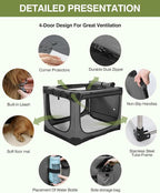 33 x 25 x 25 Inch Collapsible Soft Dog Crate for Dogs Up to 70 lbs, Portable Travel Pet Kennel with 4 Zip Doors, Foldable Indoor Outdoor Crate with Mat, Carry Bag, Grey