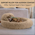 PetJett Large Dog Bed - 36'' Calming Donut Dog Beds, Anti-Slip & Washable Large Round Bed, Fluffy Faux Fur Pet Bed, Super Soft Anti-Anxiety Premium Comfort Bed, Fits Dogs up to 80 lbs - Beige