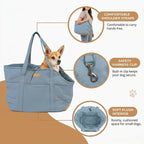 Plush Dog Purse Carrier for Small Dogs, Soft Dog Tote Bag with Safety Harness Clip, Cozy Pet Carrier for Dogs Under 15 lbs, Comfortable Dog Shoulder Carrier for Travel, Light Blue