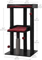 FourFurPets 43.7" Modern Cat Tree, Cat Tower for Large Cats, Wood Cat Tree | Maine Coon Cat Tree, Cat Tower with Scratching Post, Large Perch and Removable Pads, Black&Red