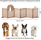 Wooden Freestanding Foldable Dog Gate, 24 Inch Height 6 Panel Pet Gate No Drill for Doorways Stairs, Fully Assembled Indoor Puppy Fence (Brown, 120" W x 24" H)