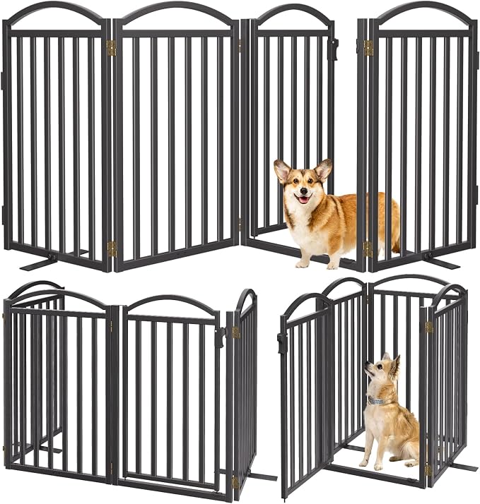 Malier Metal Freestanding Dog Gates, Outdoor Indoor Dog Fences, Extra Wide Foldable Puppy Gate for Stairs, Hallways, Yard