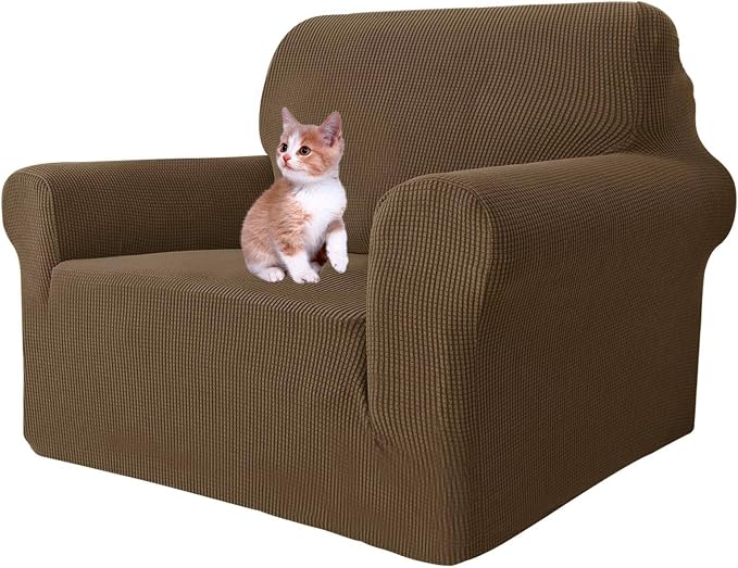 MAXIJIN Stretch Chair Cover Chair Slipcovers with Arms, 1-Piece Couch Sofa Chair Covers for Living Room, Non Slip Armchair Cover (31"-46") Furniture Protector Dogs Pet Friendly (Chair, Brown)