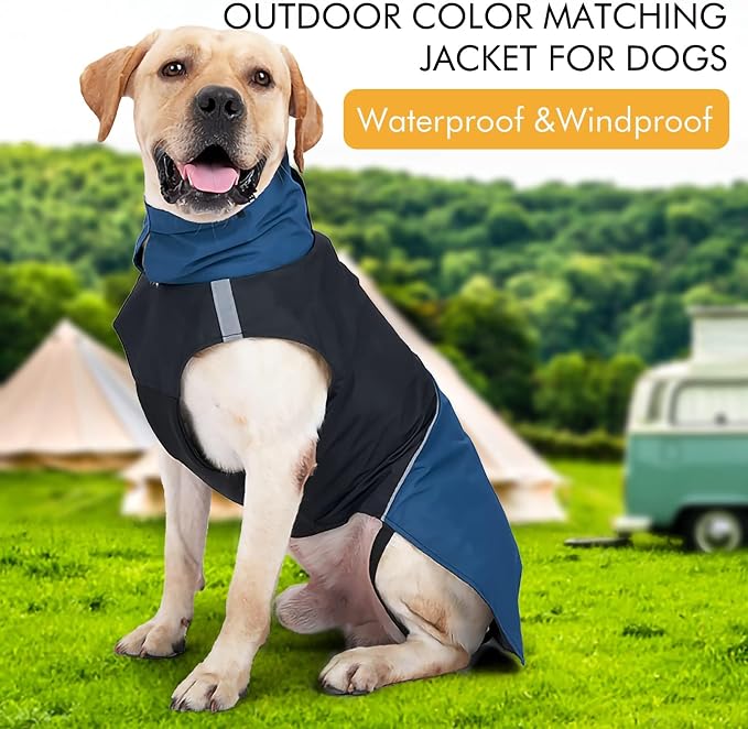 Windproof Dog Winter Jackets - Outdoor Coats for Cold Weather, Waterproof Raincoats with Leash Hole, Black Blue XL