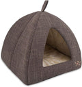 Best Pet Supplies Cat Bed for Indoor Cat, Domed Tent House with Removable Pillow, Covered Cat Cave for Small Dog, Puppies and All Breeds of Cats - Brown Linen, 19 x 19 x H:19"