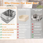 Stainless Steel Cat Litter Box with Metal Lid,Anti-Urine Leakage,High Side