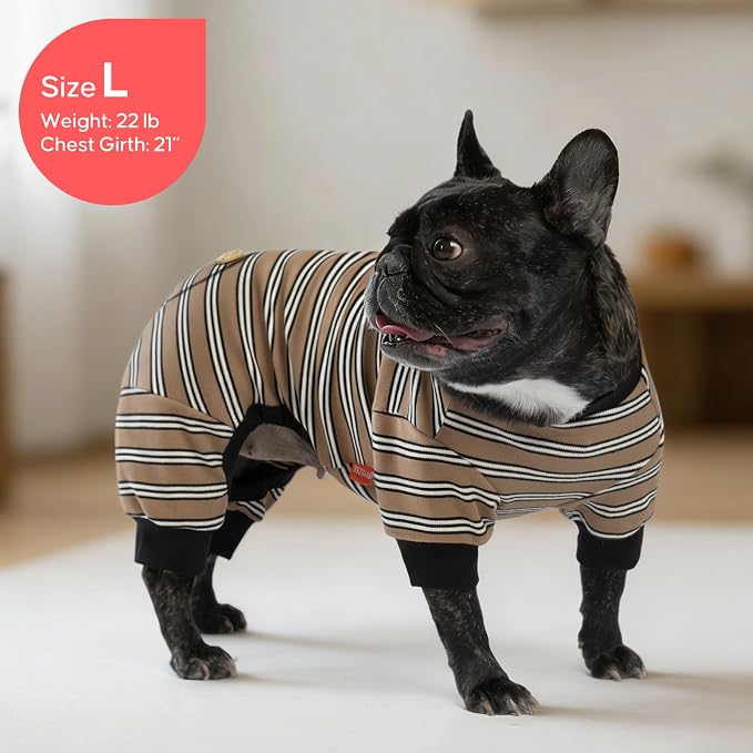KYEESE Dog Pajamas, Soft Dog Pajamas for Small Dogs Boy Girl, Comfy Dogs PJS Breathable Onesie Clothes, Stretchy Jammies Pet Sleepwear, Lightweight Puppy Jumpsuit Outfit, Khaki Striped, S