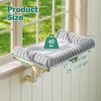 Zakkart Mellow Cat Perch for Windowsill with Hardwood Frame (Gray, XL) | Hook-On Windowsill Mount, Open-front View, Machine Washable, Support up to 40 lbs., 27"W x 15.5"D
