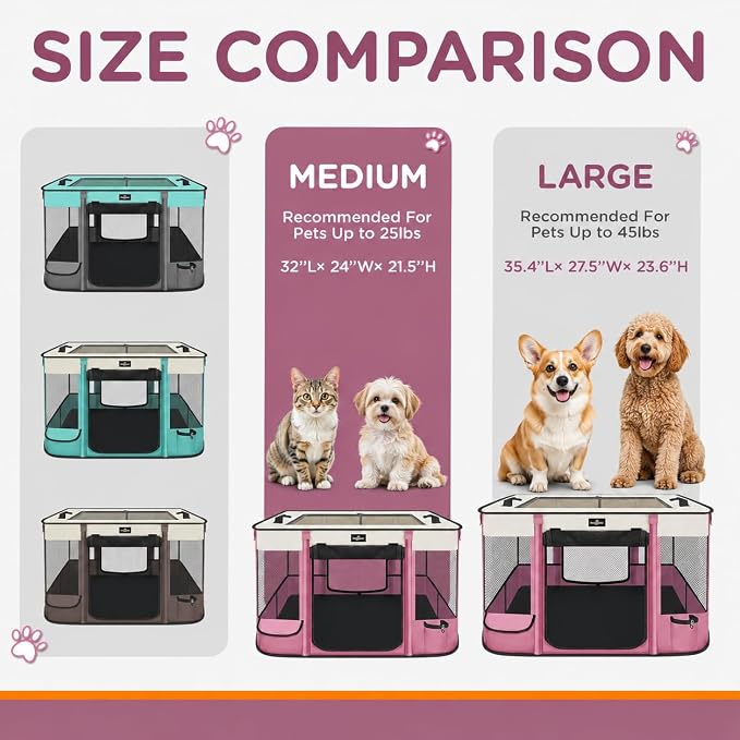 Paw Ballt Foldable Pet Kitten Playpen, Upgrade Waterproof Portable Cat Dog Playpen Kennel Tent for Small Cat Dog, Retractable Shade Cover with Free Carrying Case, Indoor Outdoor Use for Small Pet.