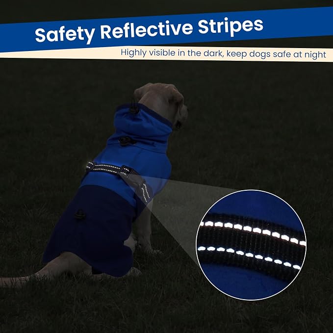 BRKURLEG Dog Raincoat, Waterproof Rain Jacket with Hood, Blue, S | Adjustable Windproof Rainproof Jacket with Leash Hole, Reflective Breathable Rain Coat Poncho, for Small to Large Dogs