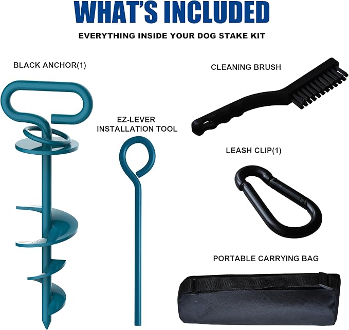 Eurmax USA Heavy Duty Dog Tie Out Stake, No-Tangle In Ground Anchor Runner for Large Dogs up to 210 Lbs - Perfect for Yard, Beach and Camping(Navy Blue)