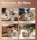 Wireless Cat Water Fountain Stainless Steel,135fl-oz/4L Battery Operated Cordless Cat Fountain,Automatic Pet Water Dispenser,Water Fountains for Cats Dogs Indoor,Ultra Quiet