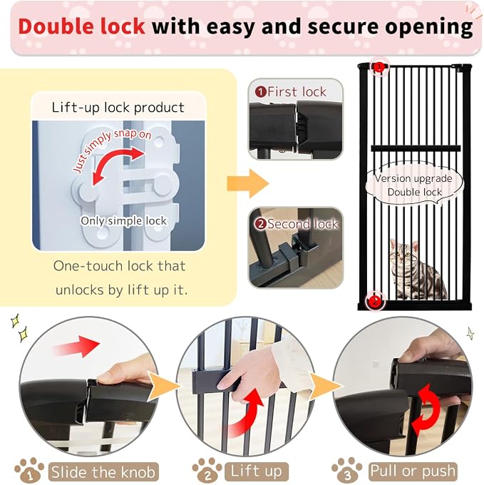 Lumizone 55.12" Extra Tall Pet Gate for Cat Dog 30.12"-59.24" Wide Black | Extra Tall Cat Gate for Doorway Hallway Stairs Pressure Mounted 1.37" Gap No Drilling Auto-Close Dual-Lock