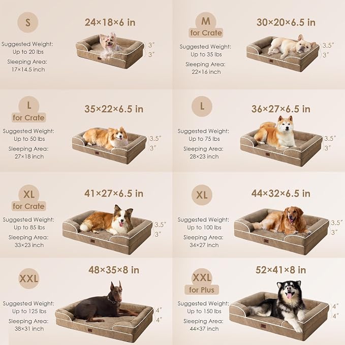 EHEYCIGA Orthopedic Dog Beds Large Sized Dog, Waterproof Washable Pet Bed | Non-Slip Bottom and Egg-Crate Memory Foam XL Dog Couch Bed with Washable Removable Cover, Camel