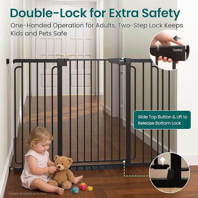 Cumbor 36" Extra Tall Baby Gate for Stairs, 30.4-56.8" Extra Wide Dog Gate Indoor, Dual Lock & Self-Closing Child Gate for Doorways, Hallways & Large Opening, Safety Baby Proofing for the House, Black