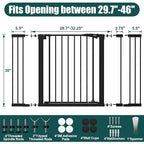 keny 29.7"-46" Baby Gate for Stairs, Auto Close Dog Gates for Doorways | Pressured Mounted No Drilling Pet Gate Extra Wide, One-Hand Opening Dual Lock Stair Gate, Indoor Kids Necessities, Black
