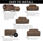 Easy-Going 100% Dual Waterproof Recliner Loveseat Cover, 6-Pieces Stretch Relining Sofa Cover with Pocket, Jacquard 2 Seat Sofa Slipcover Leakproof Washable (Loveseat, Brown)