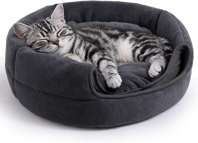 Hollypet Cat Bed Cave for Indoor Cats for Pets up to 15 lbs, Gray | Warm Cat Bed Cats Igloo Cave Condo, Covered Kitty House with Removable Washable Cushion, Cozy Enclosed Pet Bed for Small Dogs