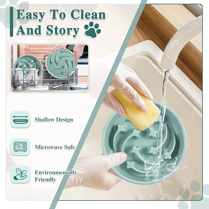 Ceramic Slow Feeder Dog Bowls,1.5 Cups Dog Food Dish for Medium Large Breed | Food Bowl for Fast Eater, 28OZ, 8.15 inch (Light Green)