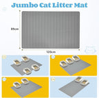 Cat Litter Mat, 47x35in Extra Large Litter Trapping Mat, Grey | XXL Cat Mat Fits 2-4 Litter Boxes, Silicone Litter Trapping Mat, Waterproof Raised Edges, Non-Slip Bottom, Easy Clean