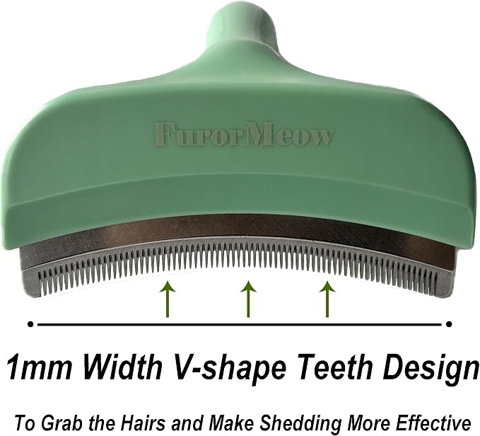 Pet Deshedding Tool with Curve Blade, Cat Grooming Brush, Tight V-shaped Teeth Shedding Comb for Cats and Dogs (Green, Large)