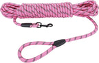 Long Dog Leash for Training 20Ft-Reflective Nylon Rope with Swivel Hook-Recall Agility Lead for Large Small Medium Dogs Outside Walking Hiking-Pink Diam 1/2"