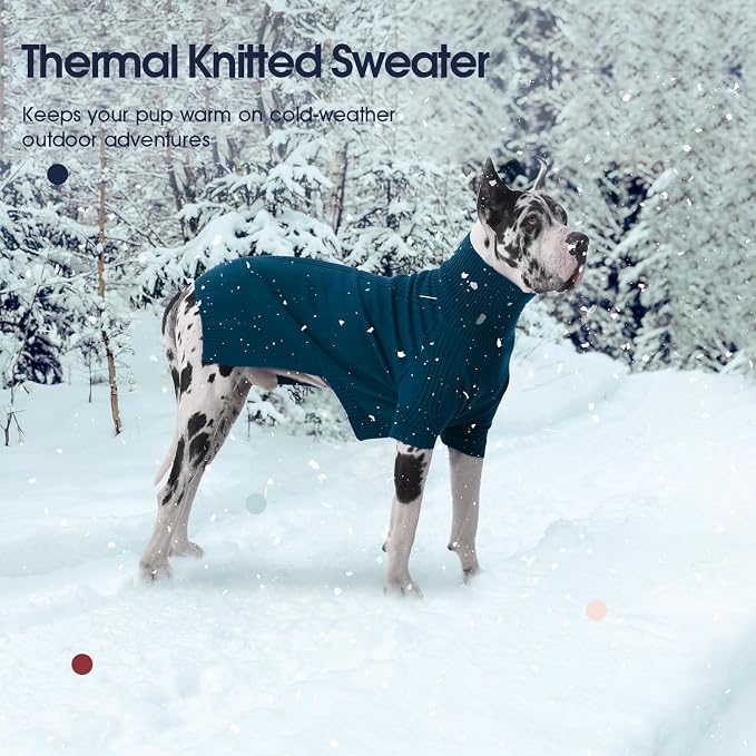 IECOii Extra Large Dog Sweater 4XL,Thermal Warm Dog Sweaters for Giant Breed Dogs,Turtleneck Knitted Knitwear for Winter,Stretchy&Easy On Dogs Sweatshirt for Doberman,Great Dane (Peacock Blue,XXXXL)