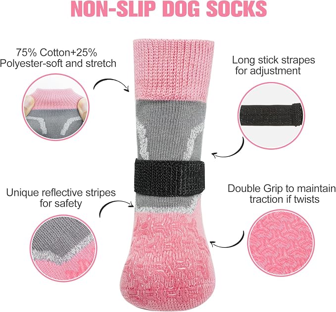 BEAUTYZOO Dog Socks to Prevent Licking Paws for Hardwood Floors Anti Slip, Dog Shoes Booties for Hot/Cold Pavement,Grippy Boots & Paw Protectors Traction Control for Small Medium Large Senior Dogs