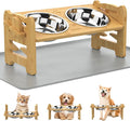 Jovrun Elevated Dog Bowls, Adjustable Raised Dog Bowl Stand for Small Size Dogs and Cats, Durable Bamboo Dogs Feeder with 2 Stainless Steel Bowls and Non-Slip Feet, Pet Food Bowl with Mat
