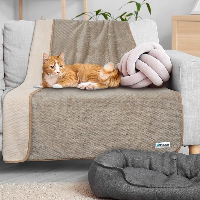 PetAmi Waterproof Dog Blanket, Leakproof Puppy Blanket, 29x40 Taupe Beige | For Small Medium Pets, Furniture Sofa Couch Cover Protector, Fleece Throw Indoor Cat Kitten, Reversible Washable Soft Plush