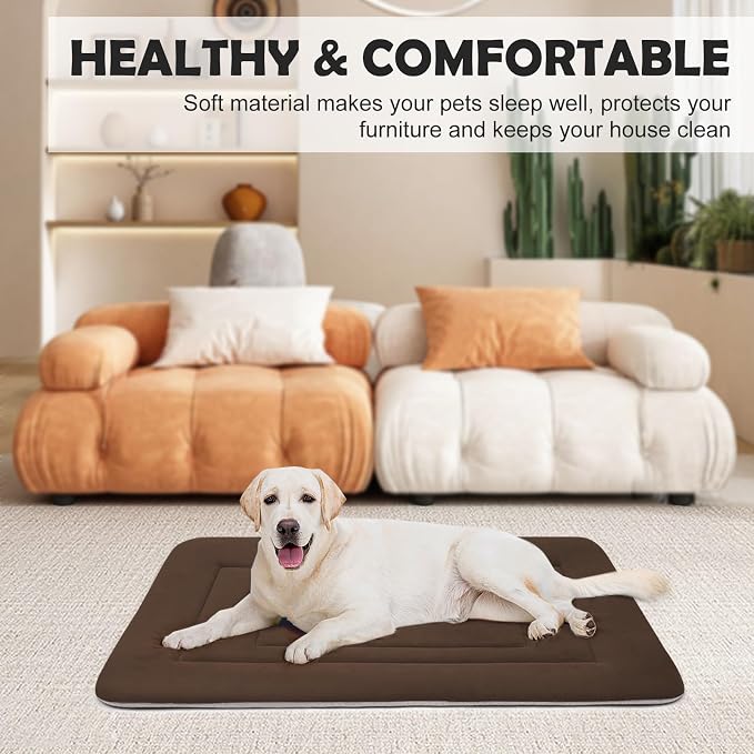 Dog Bed Soft Dog Crate Bed Pad Mat, 48 in Non Slip Bottom Washable Beds for Extra Large Dogs, Pet Bed Mattress Kennel Pad, Dark Brown