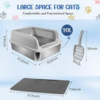 Stainless Steel Cat Litter Box, High Wall Kitty Litter Box for Small Cats, Metal Litter Box with Lid, Non-Sticky, Anti-Leakage, Easy Cleaning, Include Cat Mat and Scoop, 17.2"x13.2"x8.4"