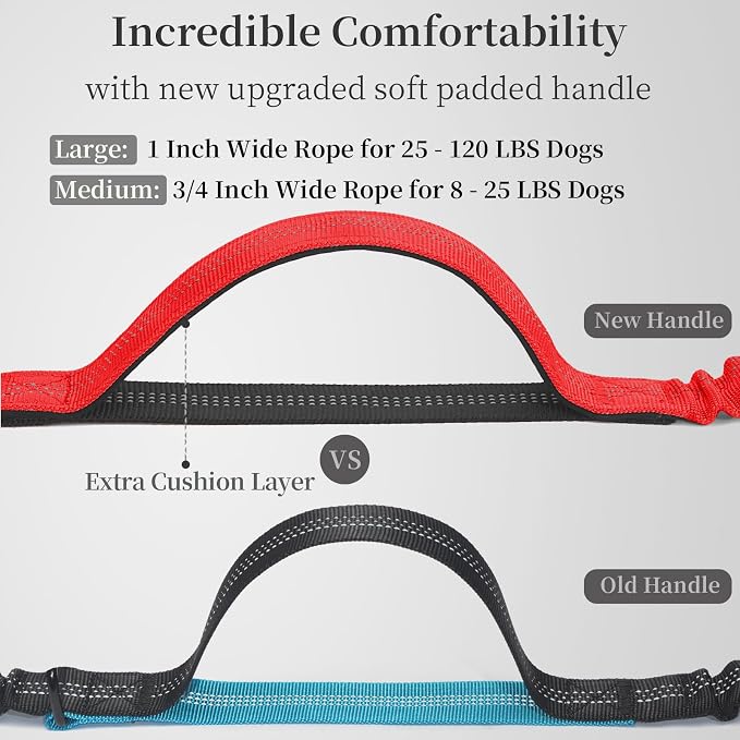 iYoShop Hands Free Dog Leash with Zipper Pouch, Dual Padded Handles and Durable Bungee for Walking, Jogging and Running Your Dog (Large, 25-120 lbs, Red)