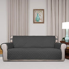 PureFit Reversible Quilted Sofa Cover, Water Resistant Slipcover Furniture Protector, Washable Couch Cover with Non Slip Foam and Elastic Straps for Kids, Pets (X Large, Dark Gray/Beige) | Dark Gray/Beige, Water Resistant Couch Protector, Washable Pet ...