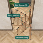 Babelio No Bottom Bar Baby Gate, 28" H x 26-43" W, Brown Wood Pattern | Easy Install| One-handed Opening| Auto-close| Drill Needed Indoor Safety Dog/Pet Gate for Stairs, Hallways & Doorways