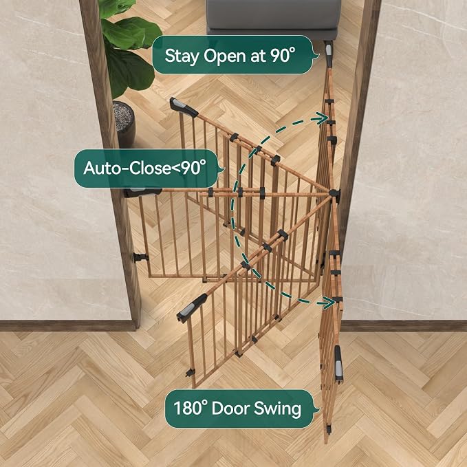 Babelio 34" Extra Tall No Bottom Bar Baby Gate, 26-43", Brown Wood Pattern | Easy Install| One-handed Opening| Auto-close| Drill Needed Indoor Safety Dog/Pet Gate for Stairs, Hallways & Doorways