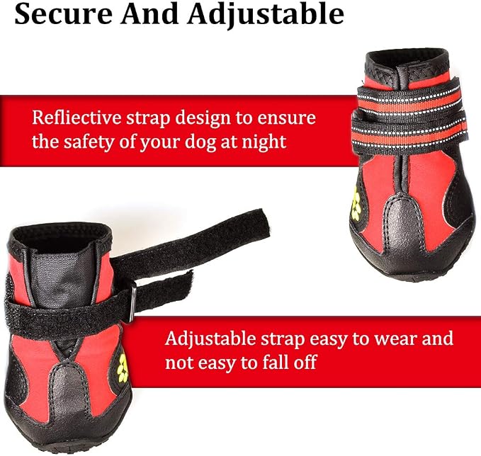 CovertSafe& Dog Boots for Dogs Non-Slip, Waterproof Dog Booties for Outdoor, Dog Shoes for Medium to Large Dogs 4Pcs with Rugged Sole Black-Red