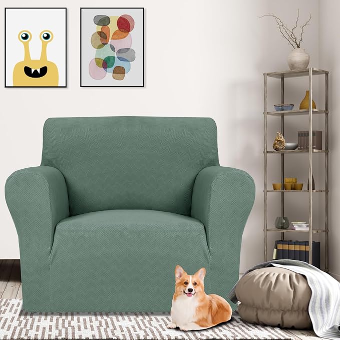 MAXIJIN Chair Covers for Living Room 1 Piece Stretch Sofa Chair Slipcovers with Arms (31"-46") Furniture Protector for Dog Pet Couch Armchair Cover (Chair, Diamond Pattern Pea Green)