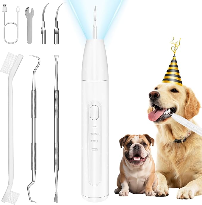 Dog Teeth Cleaning Kit,Dogs Tooth Brushing Kit with Light,3 Modes Doggie Toothbrush (Cloud White)