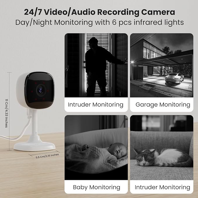 Baby/Kids/Elderly/Dog/Cat Monitoring Camera, Alexa & Google Camera | AI Smart Detection & Alarm, 2-Way Audio, Night Vision, 2.4G WiFi App Control, Cloud & SD Card Storage, 2 Pack