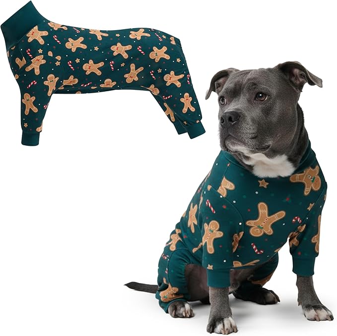 Spark Paws Dog Christmas Pajama, Dog Recovery Suit Male, Onesie, Ultra-Soft and 4-Way Stretch, for Small Medium and Large Breeds - Gingerbread Man - 3XL