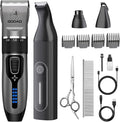 4 in 1 Dog Clippers Grooming Kit and Paw Trimmer for Thick Hair&Coats | 3-in-1 Clipper+Paw Trimmer+Nail Grinder, <60dB Quiet, Cordless,LED Display, 4 Guide Combs, Detachable Titanium-Ceramic Blade