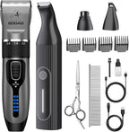 4 in 1 Dog Clippers Grooming Kit and Paw Trimmer for Thick Hair&Coats | 3-in-1 Clipper+Paw Trimmer+Nail Grinder, <60dB Quiet, Cordless,LED Display, 4 Guide Combs, Detachable Titanium-Ceramic Blade