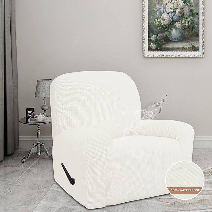 Easy-Going 100% Waterproof Recliner Chair Cover，1-Piece Recliner Slipcover | Dual Waterproof Couch Cover for Recliner，Leakproof Furniture Protector for Kids Pets Dog Cat Daily Stain, Cream