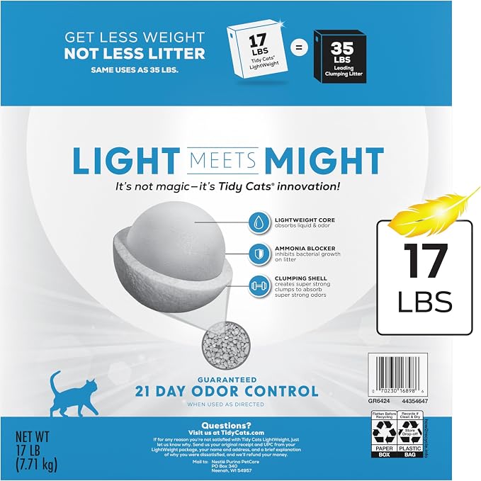 Purina Tidy Cats LightWeight Instant Action, Odor control, Multi-Cat, Clumping, 99.9 Percent Dust Free Cat Litter - 17 lb. Box