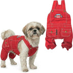 Parisian Pet Red Dog Overalls - Route 66 Denim Dog Clothes - Breathable Sling Puppy Jumpsuit - Durable and Trendy Overalls for Dogs - Comfortable Jeans Dog Clothes for Medium Dogs - Classy Pet Apparel