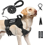 No Pull Tactical Dog Harness for Large Dogs, Service Dog Vest, L, Black | Tactical Dog Vest Harness and Leash Set, Adjustable Military Service Dog Harness with Handle for Medium Large Dogs